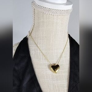 Gold Polished Puffed Heart Pendant‎ Necklace – Minimalist Fashion Jewelry